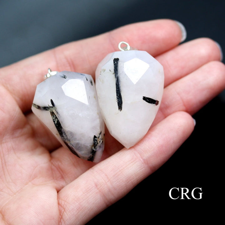 Rutilated Quartz Drop Pendant with Silver Bail (4 Pieces) Size 1 Inch Faceted Crystal Jewelry Charm