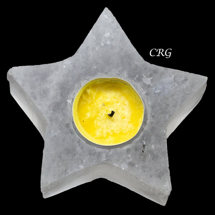 Selenite 5 - Point Star Candle Holder (1 Piece) Size 4 Inches Crystal Gemstone Home DecorCrystal River Gems