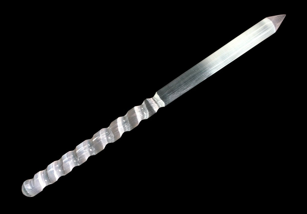 Selenite Baton with Spiral Handle (1 Piece) Size 15 to 16 Inches Crystal Gemstone PointCrystal River Gems