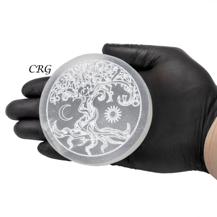 Selenite Engraved Tree of Life Plate (1 Piece) Size 4 Inches Crystal Gemstone DecorCrystal River Gems
