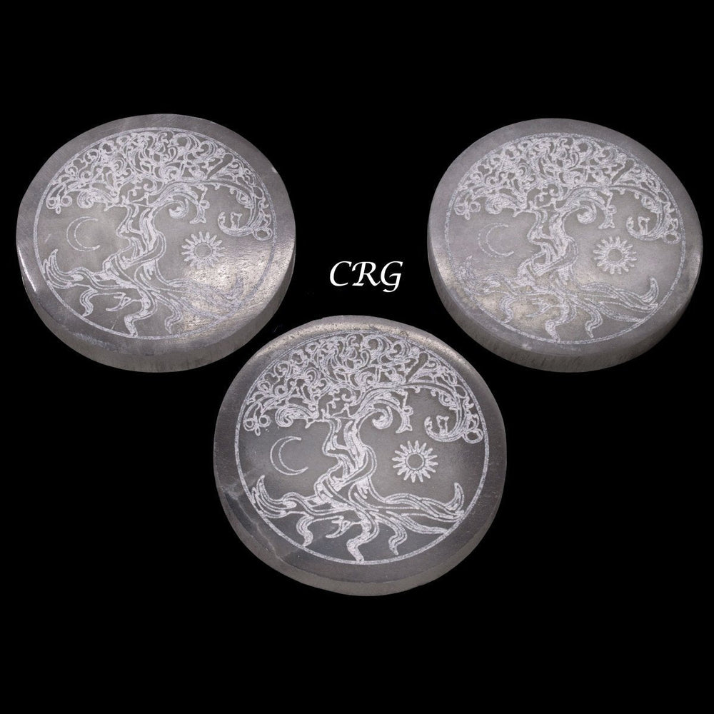 Selenite Engraved Tree of Life Plate (1 Piece) Size 4 Inches Crystal Gemstone DecorCrystal River Gems