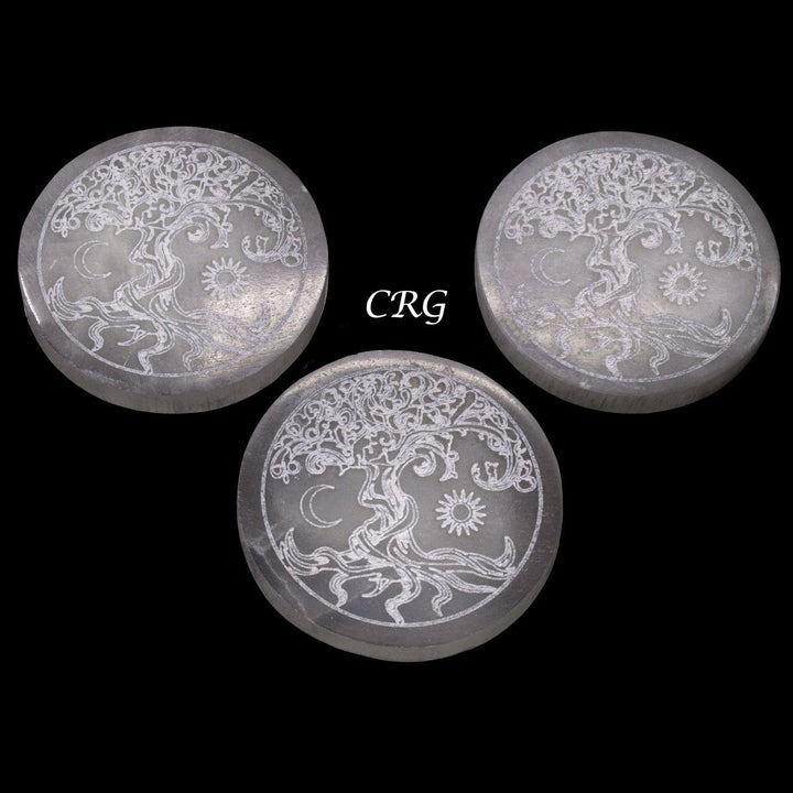 Selenite Engraved Tree of Life Plate (1 Piece) Size 4 Inches Crystal Gemstone DecorCrystal River Gems