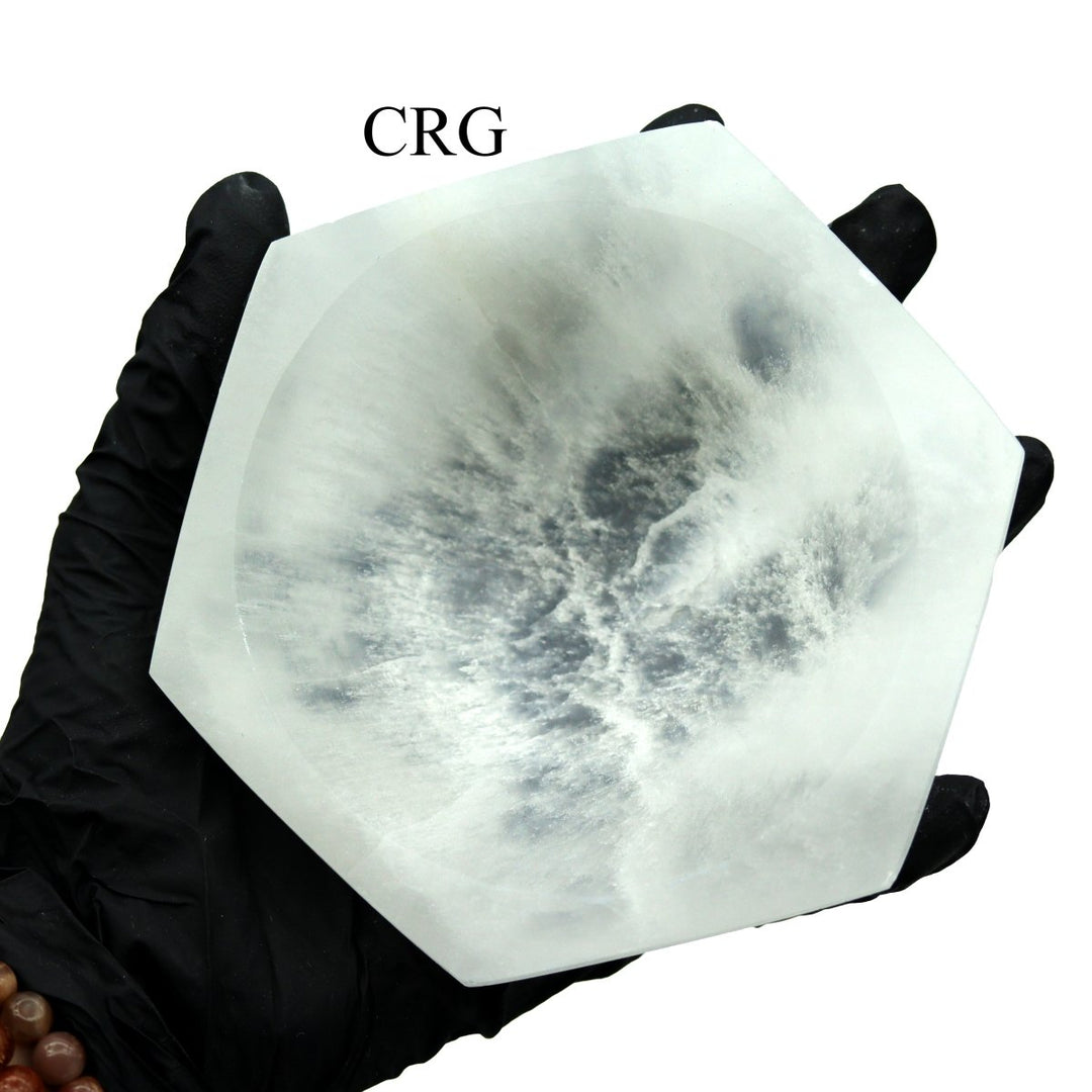 Selenite Hexagon Bowl (1 Piece) Size 12 cm Hand-Carved Crystal Gemstone Decor