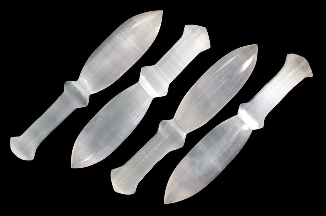 Selenite Knife Dagger with Smooth Hilt (1 Piece) Size 7.5 to 8.5 Inches Crystal Gemstone