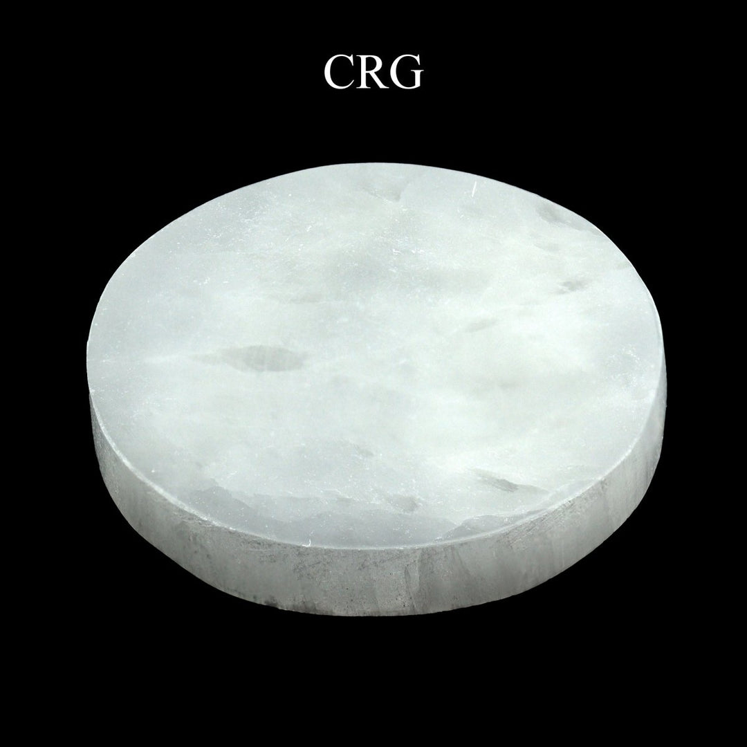 Selenite Round Slab Plate (1 Piece) Size 10 cm Thick Crystal Gemstone Slice