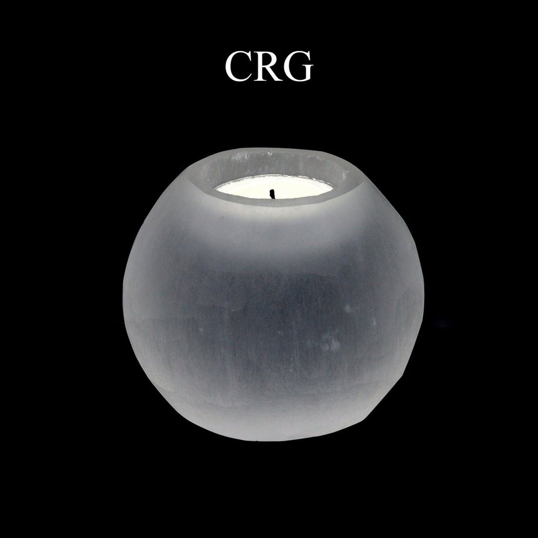 Selenite Round Tealight Candle Holder (1 Piece) Size 2.5 Inches Crystal Gemstone Decor