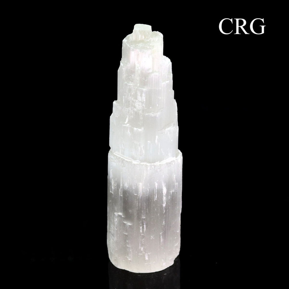 Selenite Skyscraper Tower Lamp with Bulb and Cord (1 Piece) Size 7 to 9 Inches Crystal Gemstone Light Decor
