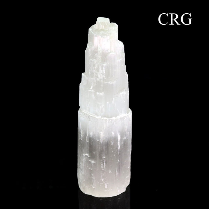 Selenite Skyscraper Tower Lamp with Bulb and Cord (1 Piece) Size 7 to 9 Inches Crystal Gemstone Light DecorCrystal River Gems