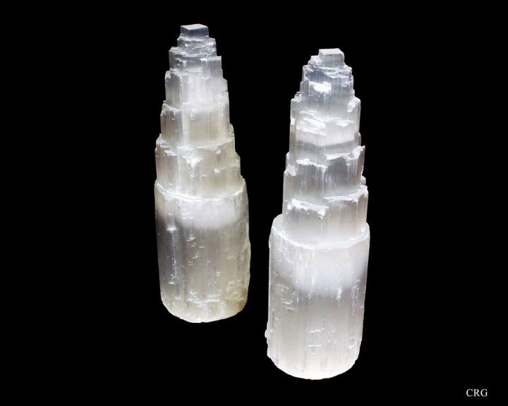 Selenite Skyscraper Tower Lamp with Bulb and Cord (1 Piece) Size 7 to 9 Inches Crystal Gemstone Light DecorCrystal River Gems