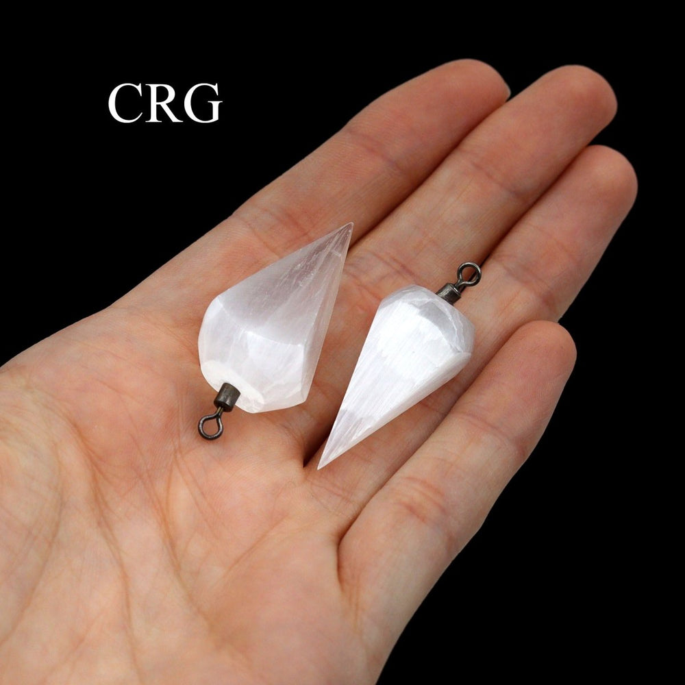 Selenite Small Pyramid Pendant with Silver Bail (1 Piece) Size 25 to 30 mm Crystal Jewelry CharmCrystal River Gems