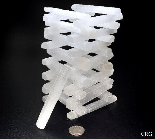 Selenite Small Sticklette (1 Piece) Size 2.75 to 3 Inches Hand Carved Polished Gemstone DecorCrystal River Gems