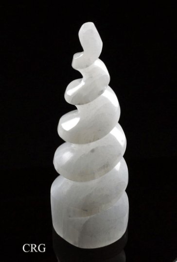 Selenite Spiral Tower (1 Piece) Size 4 Inches Carved Crystal PointCrystal River Gems