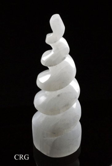 Selenite Spiral Tower (1 Piece) Size 4 Inches Carved Crystal Point