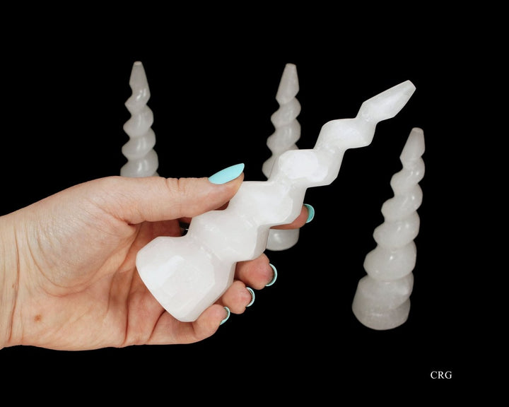 Selenite Spiral Tower (1 Piece) Size 4 Inches Carved Crystal PointCrystal River Gems