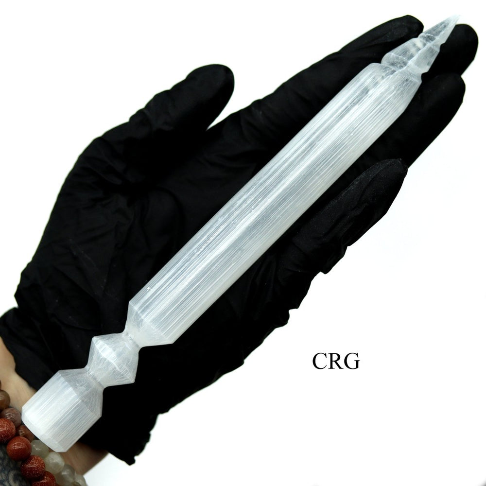 Selenite Thorn Wand with Cylinder Base (2 Pieces) Size 6.5 to 7.5 Inches Crystal Gemstone PointCrystal River Gems