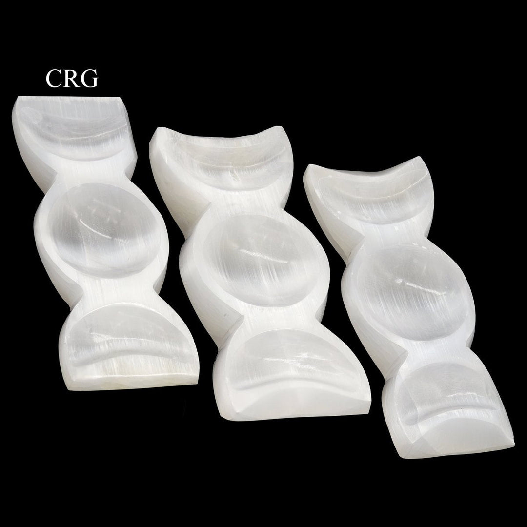 Selenite Triple Moon Bowl (1 Piece) Size 8 by 4 Inches Crystal Gemstone DecorCrystal River Gems