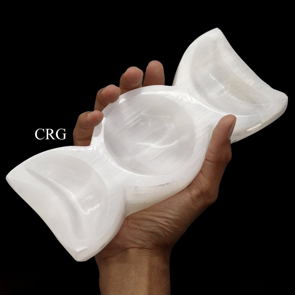Selenite Triple Moon Bowl (1 Piece) Size 8 by 4 Inches Crystal Gemstone DecorCrystal River Gems