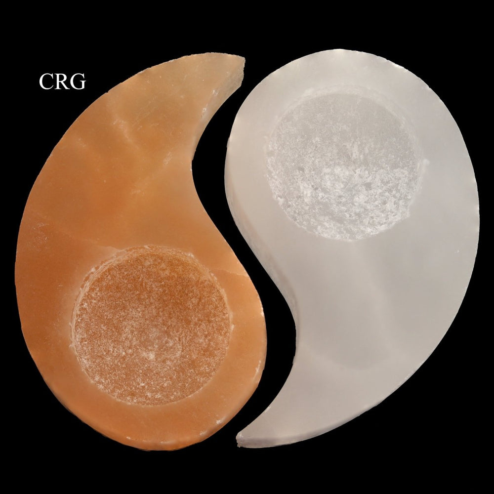 Selenite Ying and Yang Candle Holders (2 Pieces) Size 4 to 4.5 Inches Crystal Gemstone DecorCrystal River Gems