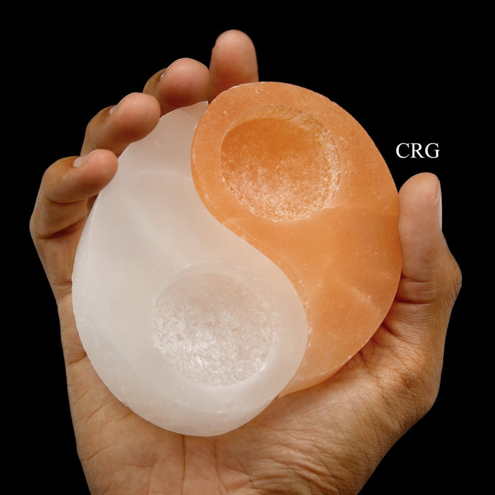 Selenite Ying and Yang Candle Holders (2 Pieces) Size 4 to 4.5 Inches Crystal Gemstone DecorCrystal River Gems