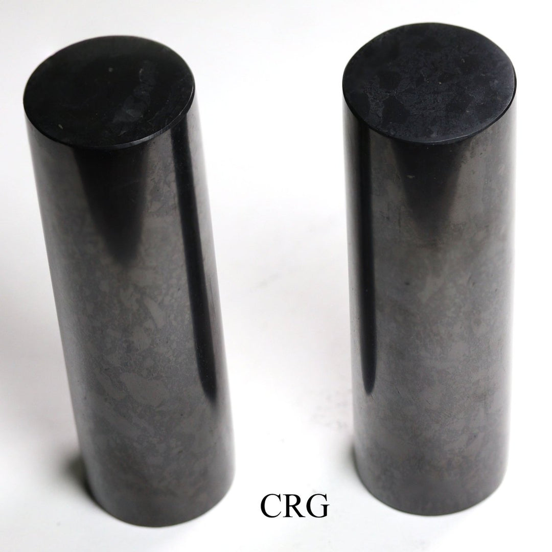 Shungite Polished Cylinder (1 Piece) Size 10 cm Standing Crystal Gemstone DecorCrystal River Gems