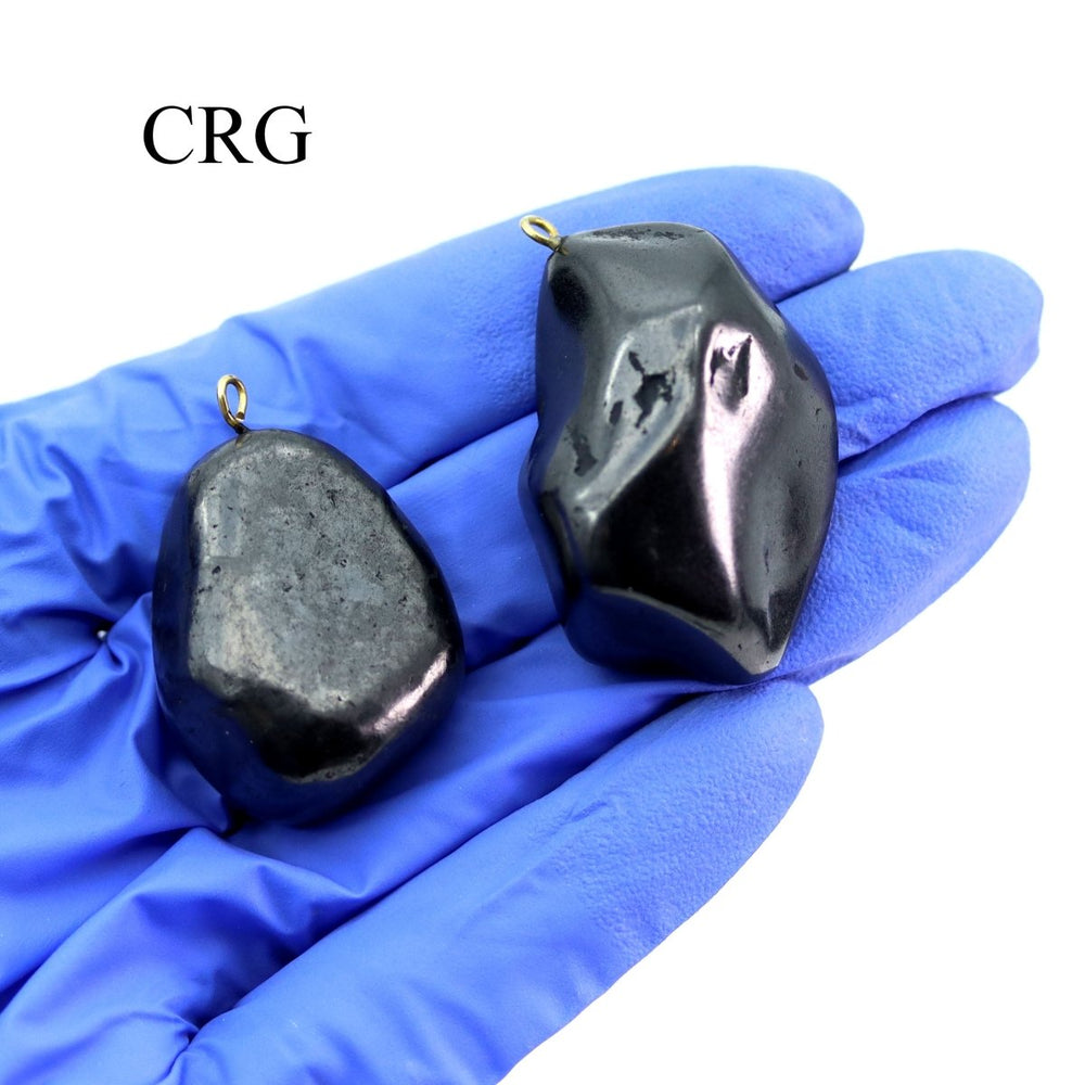 Shungite Tumbled Pendant with Silver Bail (4 Pieces) Size 1 to 2 Inches Crystal Jewelry CharmCrystal River Gems