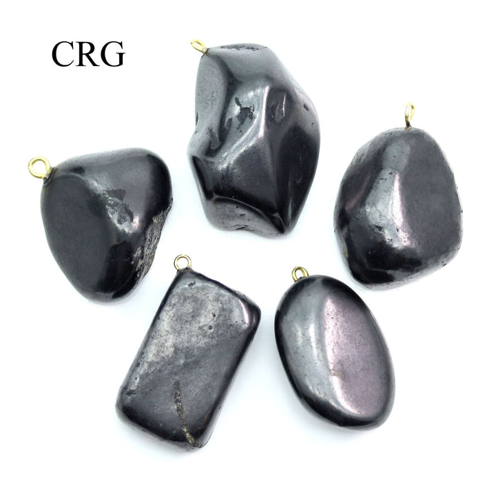 Shungite Tumbled Pendant with Silver Bail (4 Pieces) Size 1 to 2 Inches Crystal Jewelry CharmCrystal River Gems