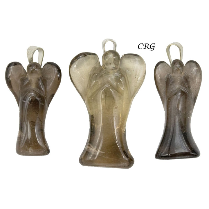 Smoky Quartz Angel Pendant with Silver Bail (5 Pieces) Size 25 to 35 mm Crystal Jewelry CharmCrystal River Gems