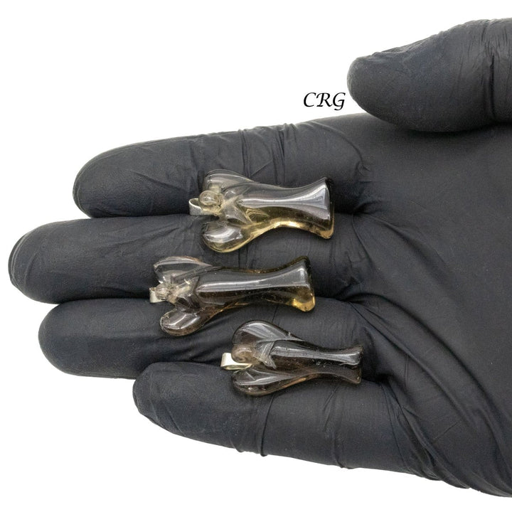 Smoky Quartz Angel Pendant with Silver Bail (5 Pieces) Size 25 to 35 mm Crystal Jewelry CharmCrystal River Gems