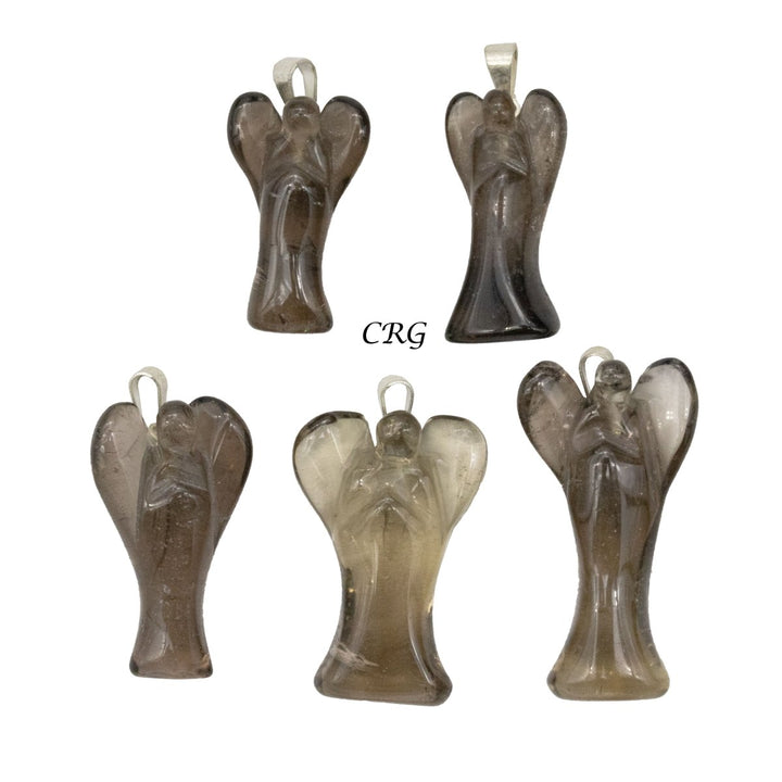 Smoky Quartz Angel Pendant with Silver Bail (5 Pieces) Size 25 to 35 mm Crystal Jewelry CharmCrystal River Gems