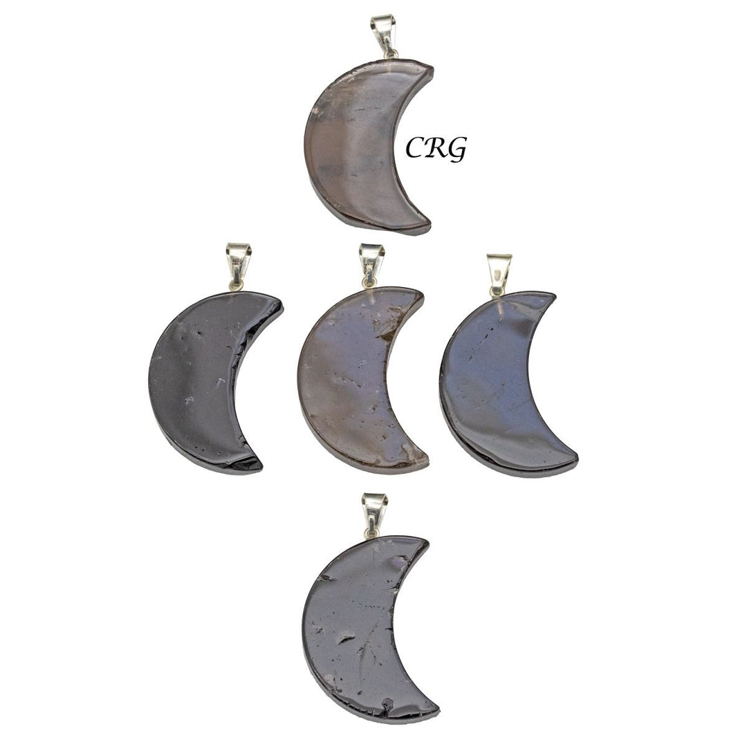 Smoky Quartz Crescent Moon Pendant with Silver Bail (5 Pieces) Size 35 to 45 mm Crystal Jewelry Charm