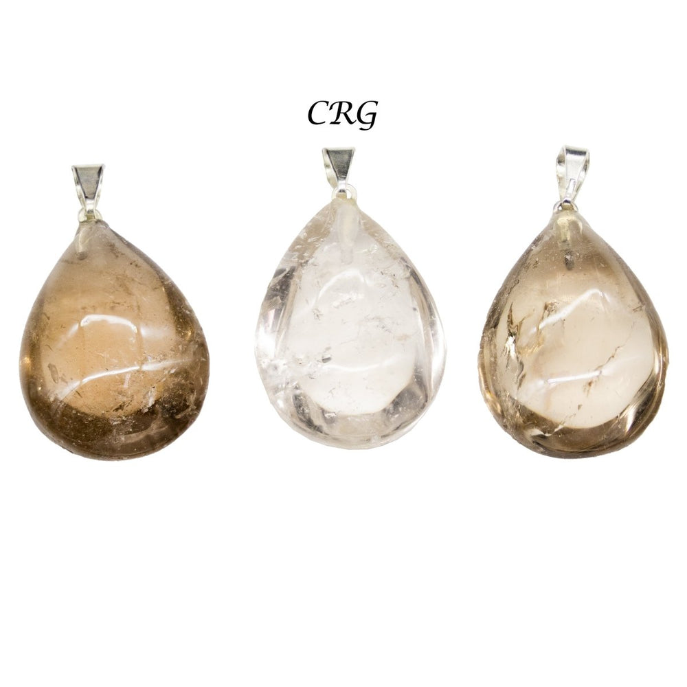 Smoky Quartz Drop Pendant with Silver Bail (5 Pieces) Size 1 to 1.5 Inches Crystal Jewelry Charm