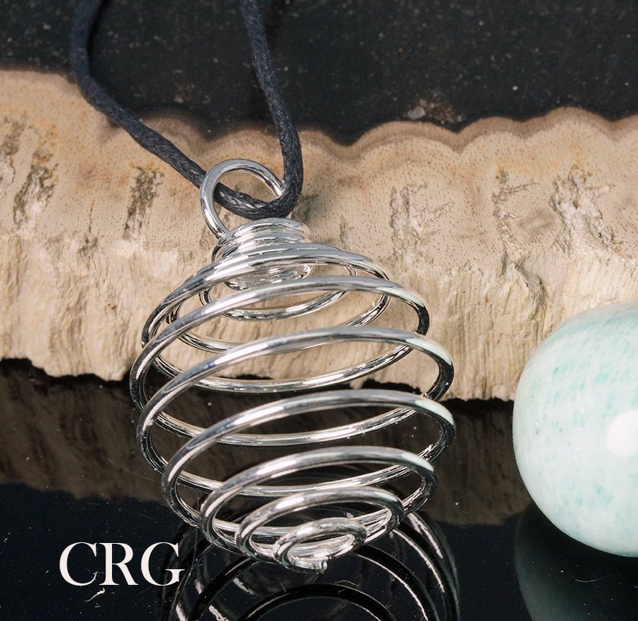 Spiral Cage Pendant with Silver Plating (5 Pieces) Size 1.5 Inches Wire Jewelry CharmCrystal River Gems