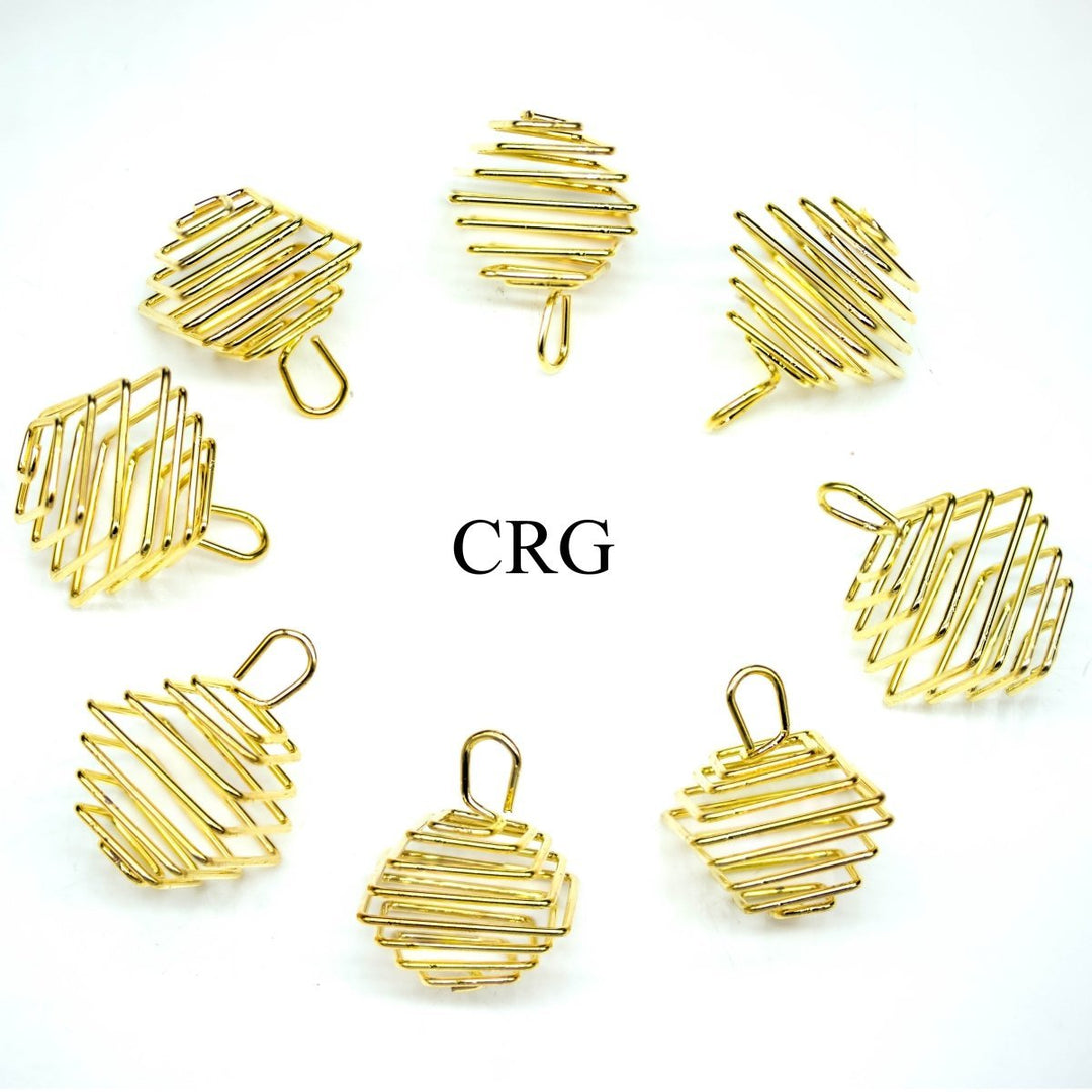 Square Spiral Cage Pendant with Gold Plating (5 Pieces) Size 1.5 Inches Jewelry CharmCrystal River Gems