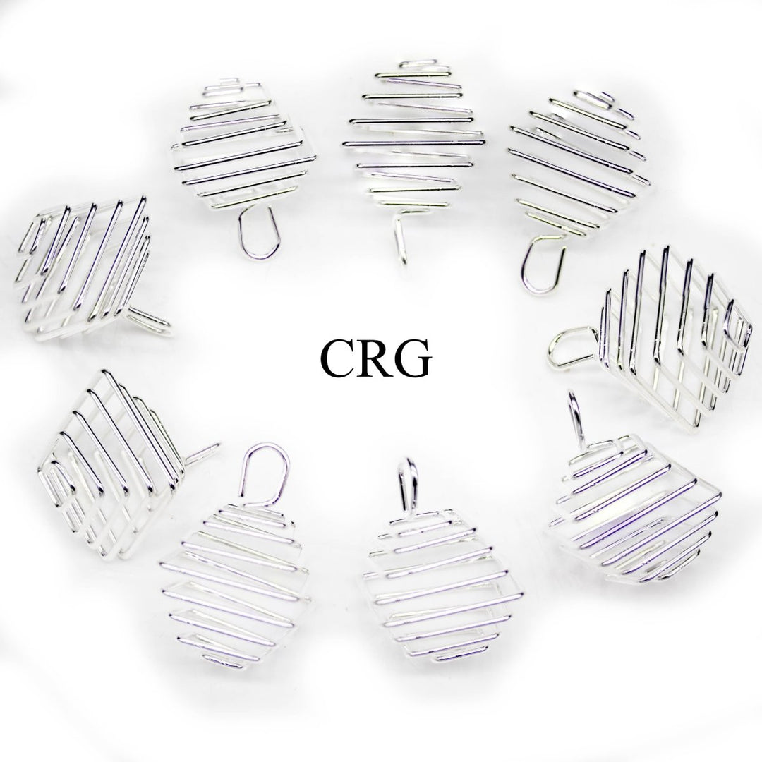 Square Spiral Cage Pendant with Silver Plating (5 Pieces) Size 1.5 Inches Jewelry CharmCrystal River Gems