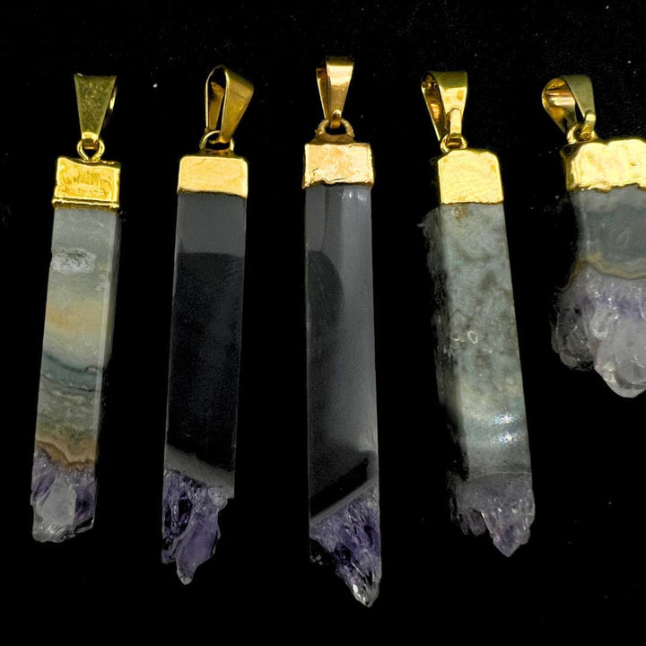 Tall Amethyst Druzy Crystal Slice Gold PendantCrystal River Gems