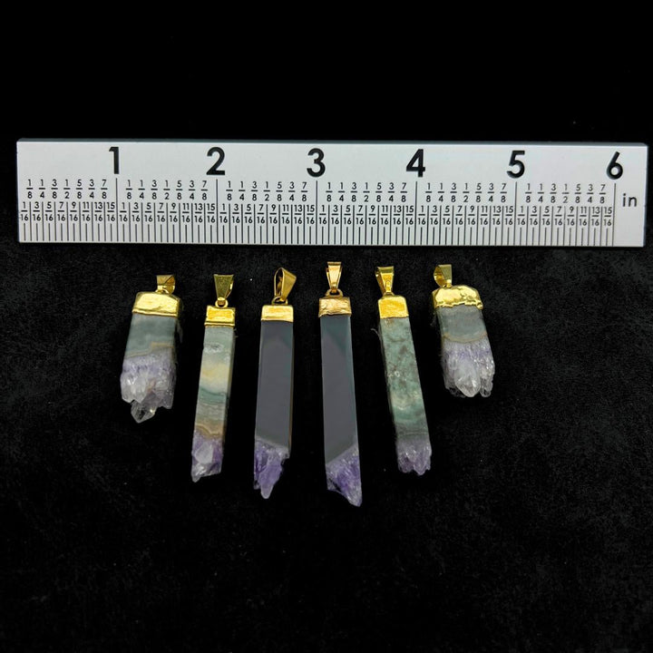Tall Amethyst Druzy Crystal Slice Gold PendantCrystal River Gems