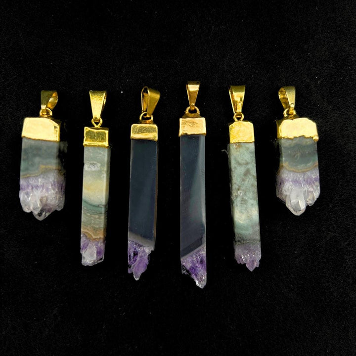 Tall Amethyst Druzy Crystal Slice Gold PendantCrystal River Gems