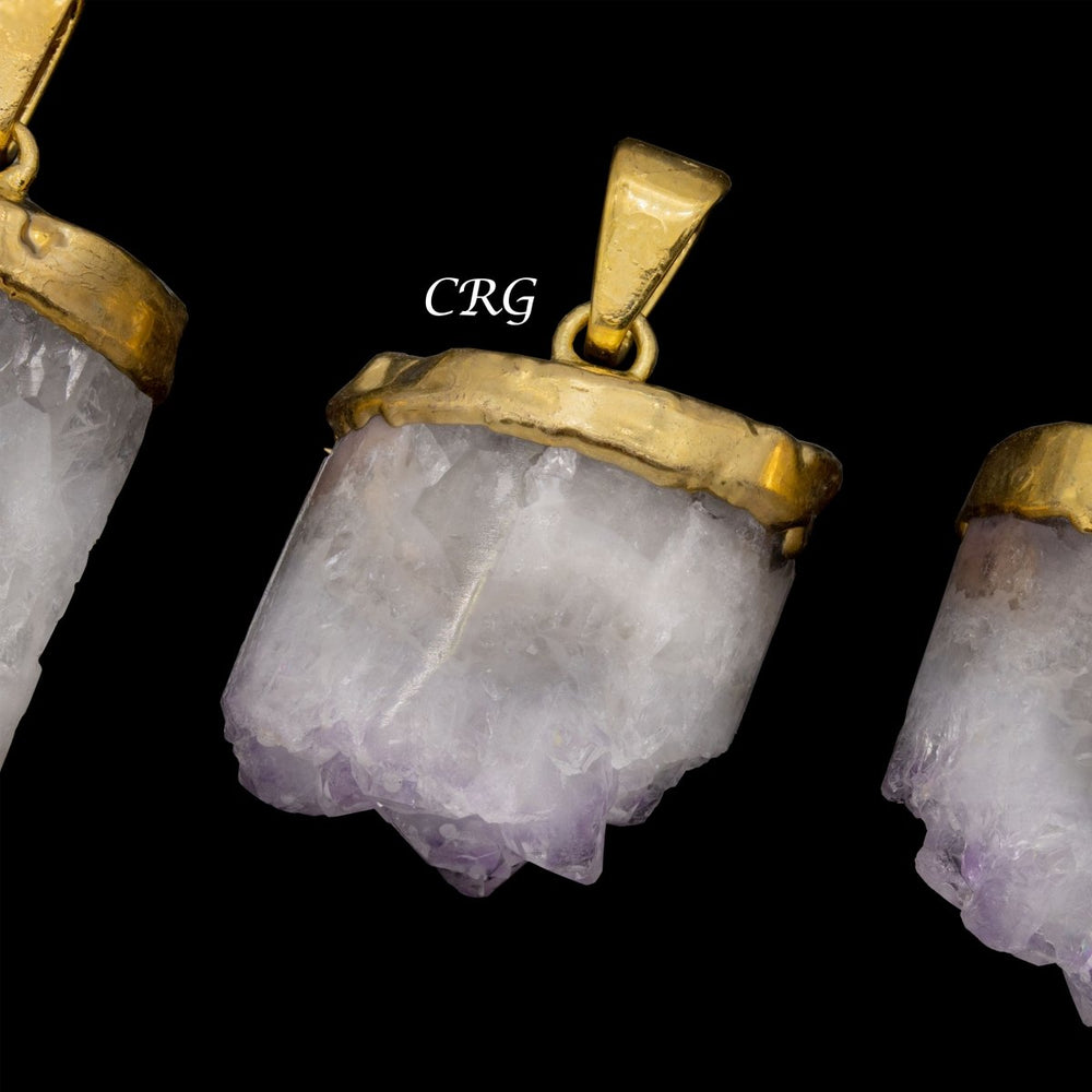 Uruguayan Amethyst Half Cylinder Pendant with Gold Plating (1 Piece) Size 25 mm Crystal Jewelry Charm