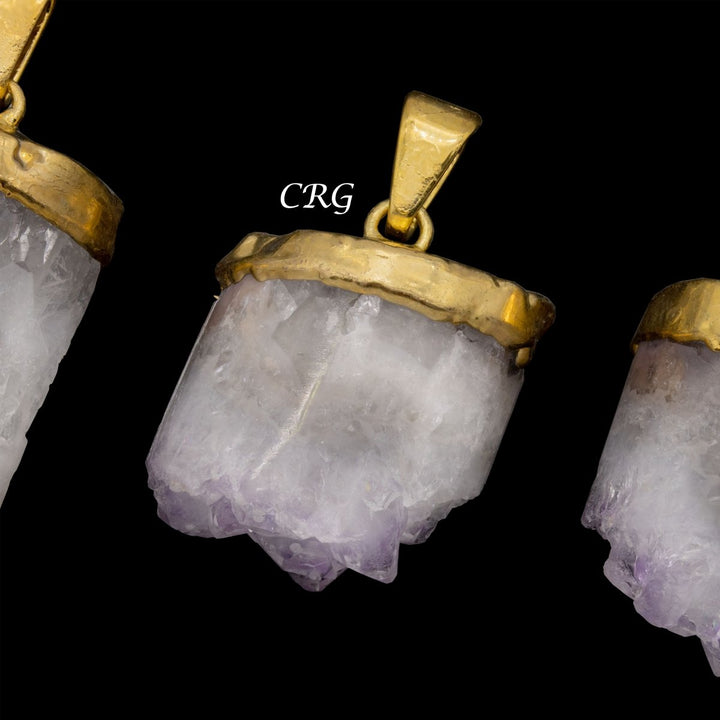 Uruguayan Amethyst Half Cylinder Pendant with Gold Plating (1 Piece) Size 25 mm Crystal Jewelry CharmCrystal River Gems