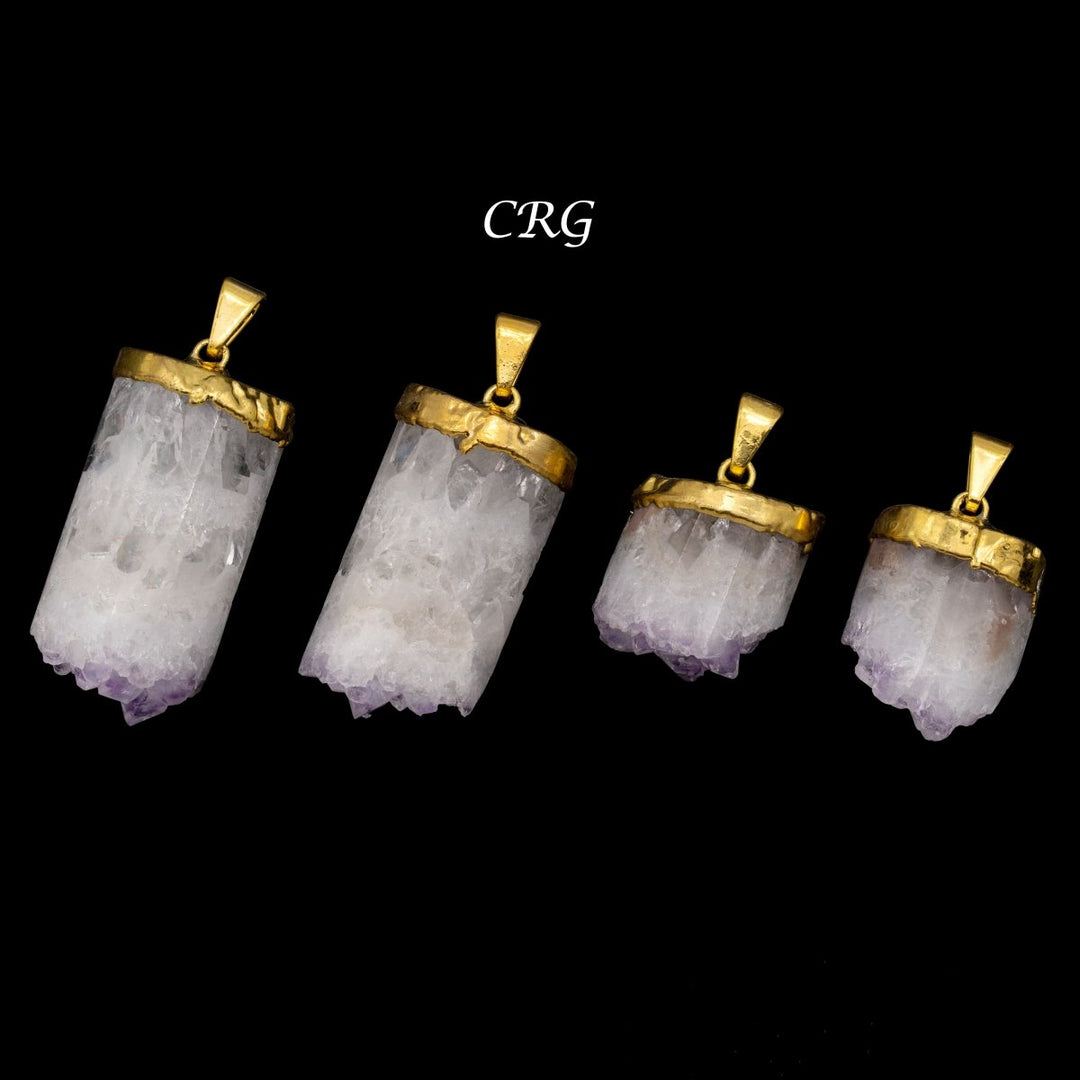 Uruguayan Amethyst Half Cylinder Pendant with Gold Plating (1 Piece) Size 25 mm Crystal Jewelry Charm