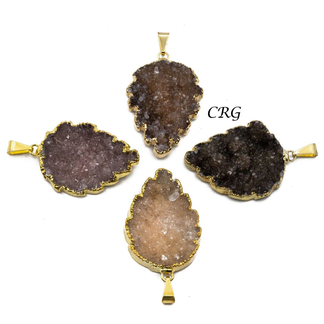 Uruguayan Druzy Leaf Pendant with Gold Plating (1 Piece) Size 40 mm Crystal Jewelry Charm