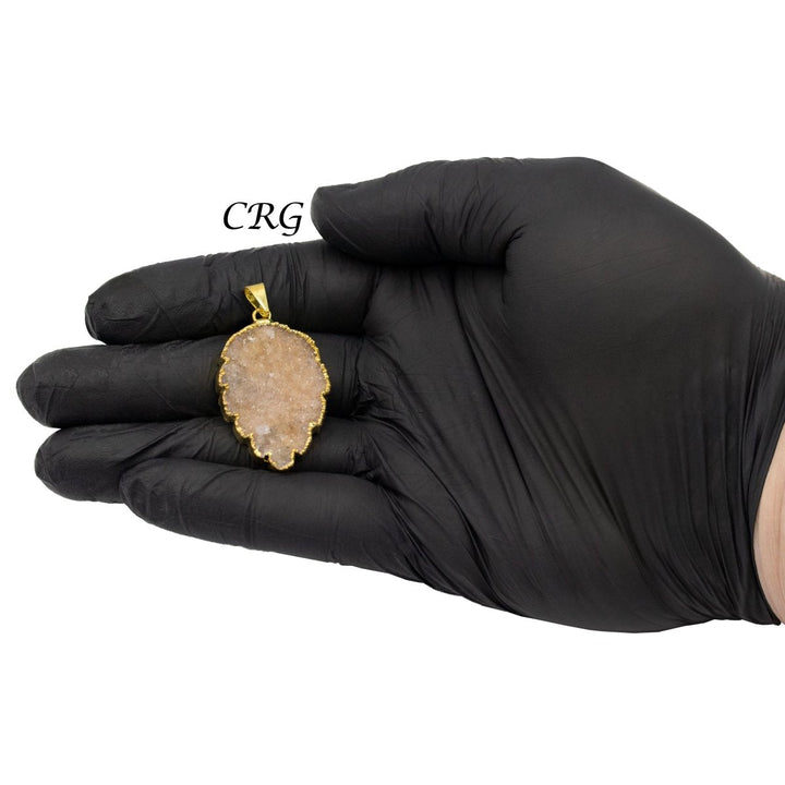 Uruguayan Druzy Leaf Pendant with Gold Plating (1 Piece) Size 40 mm Crystal Jewelry CharmCrystal River Gems
