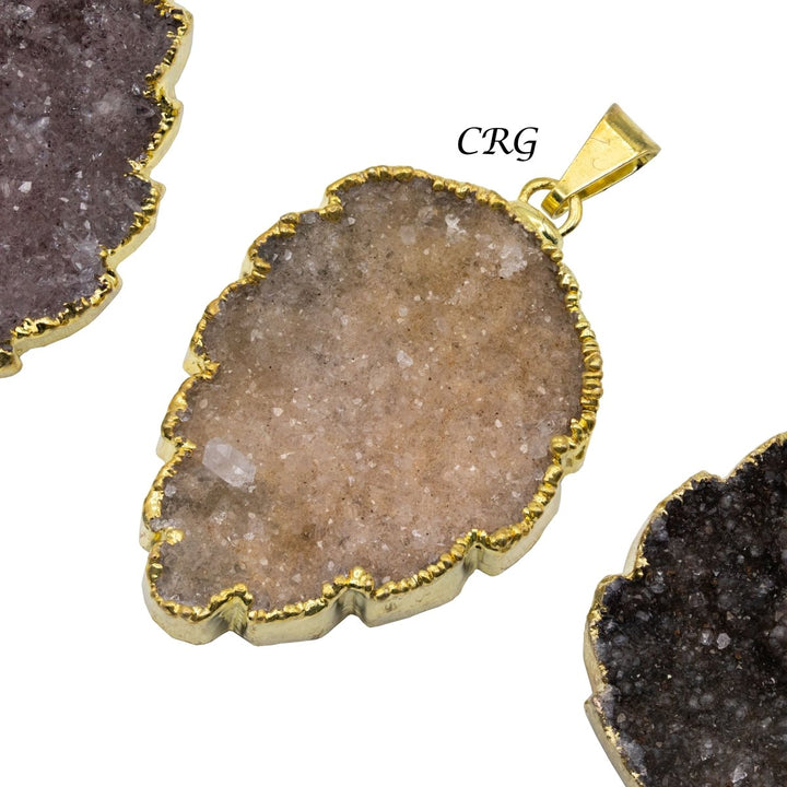 Uruguayan Druzy Leaf Pendant with Gold Plating (1 Piece) Size 40 mm Crystal Jewelry CharmCrystal River Gems