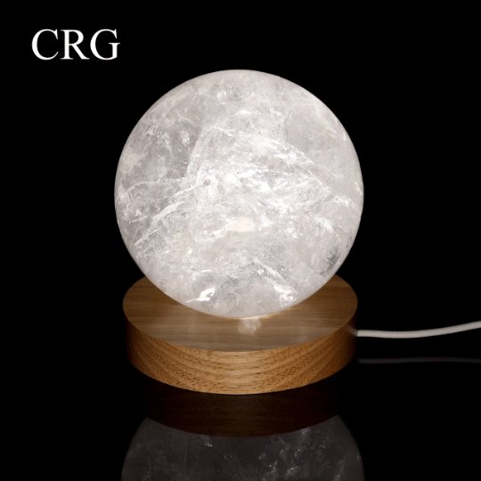 Wood Base Round White LED Display Light with USB Plug (1 Piece) Size 4 Inches DecorCrystal River Gems