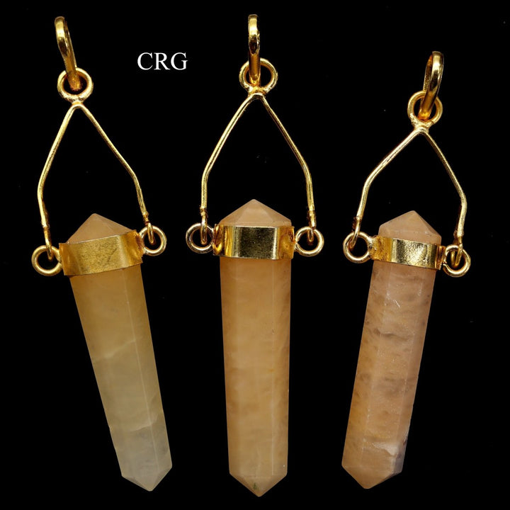Yellow Quartz Double Terminated Point Pendant with Gold Swivel Bail (3 Pieces) Size 2.5 to 3 Inches Crystal Jewelry CharmCrystal River Gems