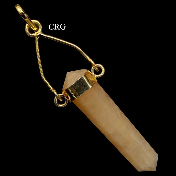 Yellow Quartz Double Terminated Point Pendant with Gold Swivel Bail (3 Pieces) Size 2.5 to 3 Inches Crystal Jewelry CharmCrystal River Gems