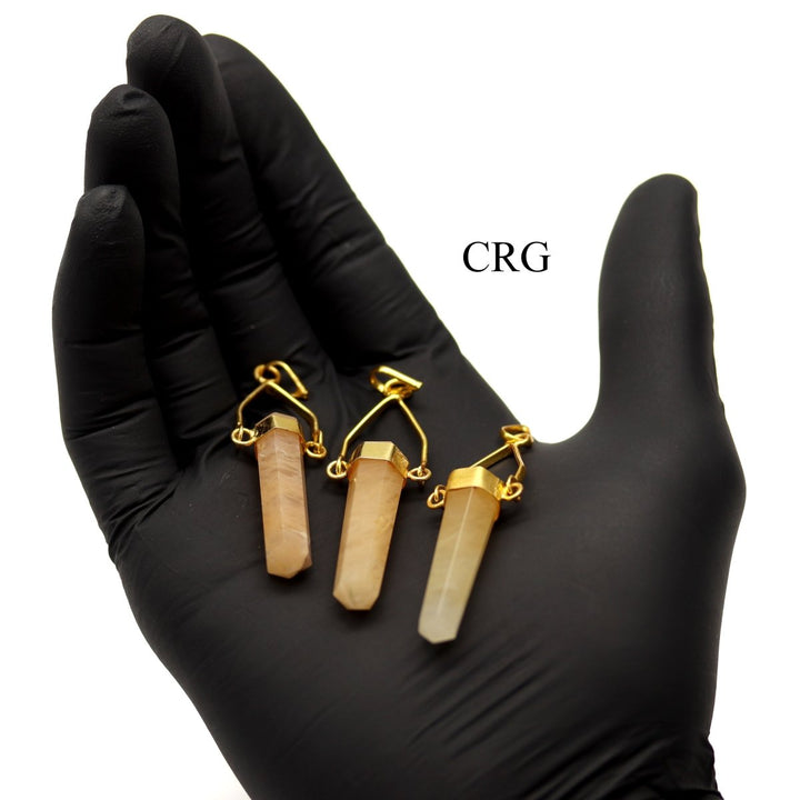Yellow Quartz Double Terminated Point Pendant with Gold Swivel Bail (3 Pieces) Size 2.5 to 3 Inches Crystal Jewelry CharmCrystal River Gems