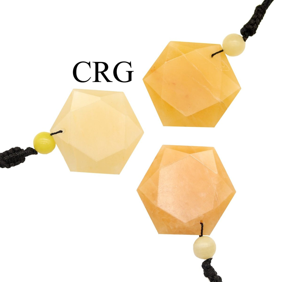 Yellow Quartz Hexagon Pendant with Black Cord (4 Pieces) Size 1 Inch Faceted Crystal Jewelry CharmCrystal River Gems