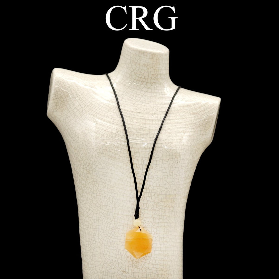 Yellow Quartz Hexagon Pendant with Black Cord (4 Pieces) Size 1 Inch Faceted Crystal Jewelry CharmCrystal River Gems