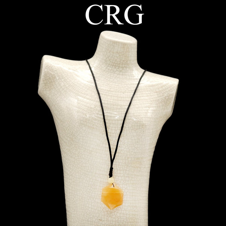 Yellow Quartz Hexagon Pendant with Black Cord (4 Pieces) Size 1 Inch Faceted Crystal Jewelry CharmCrystal River Gems